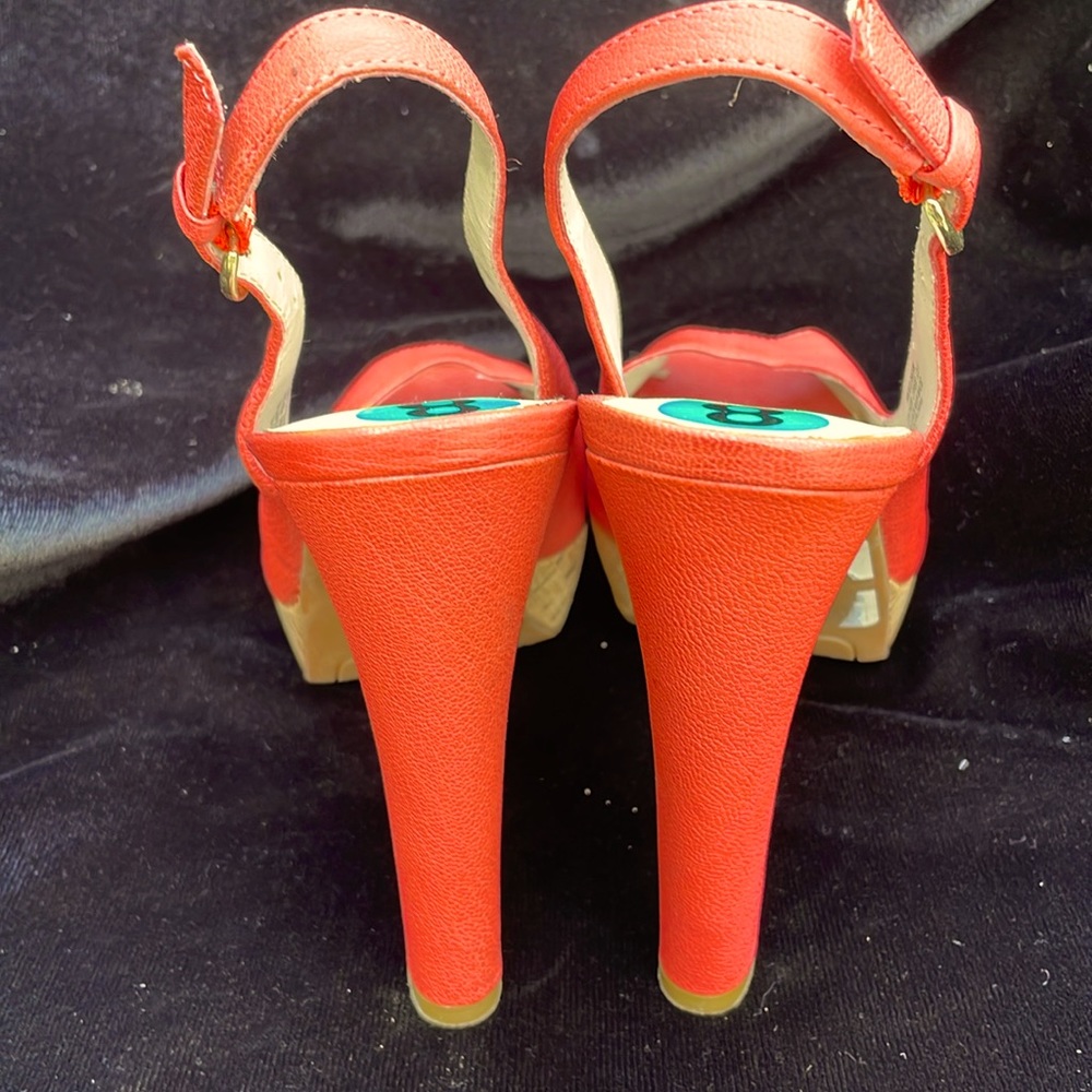 NINE WEST LEATHER PEACH PEEP TOE HIGH HEEL SANDALS - 8 - NEW ! 🍑🧡🔥 - Picture 6 of 13